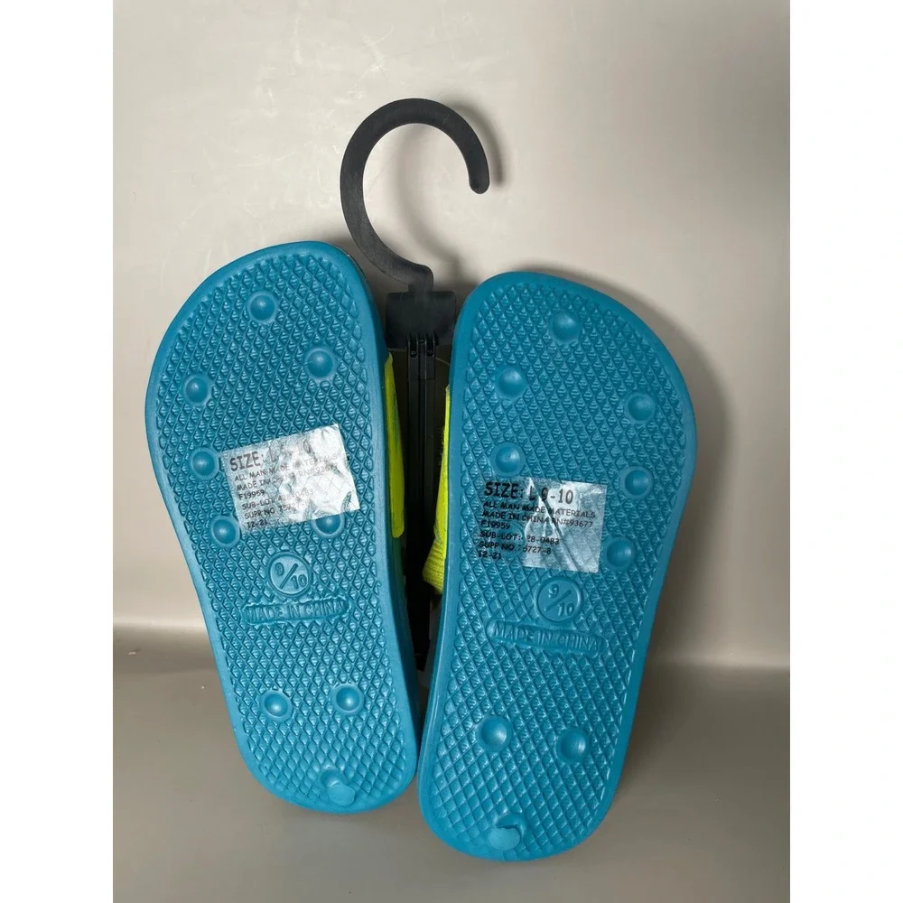 Okie Dokie Toddler Sandals Blue Neon Lime Green Shark Slides Backstrap 9-10 NEW